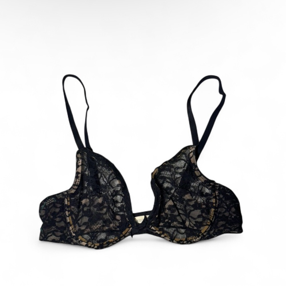 Aerie Black lace balconette bra with tan details 34E 🪐